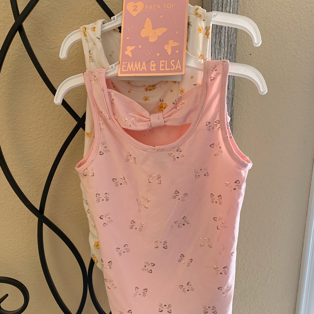 Emma & Elsa Pink and White Tank Tops
